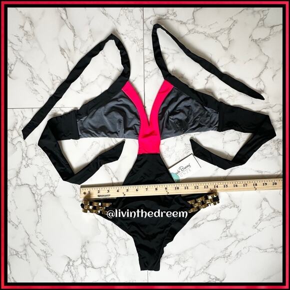 NWT Beach Bunny Bikini SHORELINES Chain Side Hip Skimpy Monokini L $185 - Picture 12 of 15